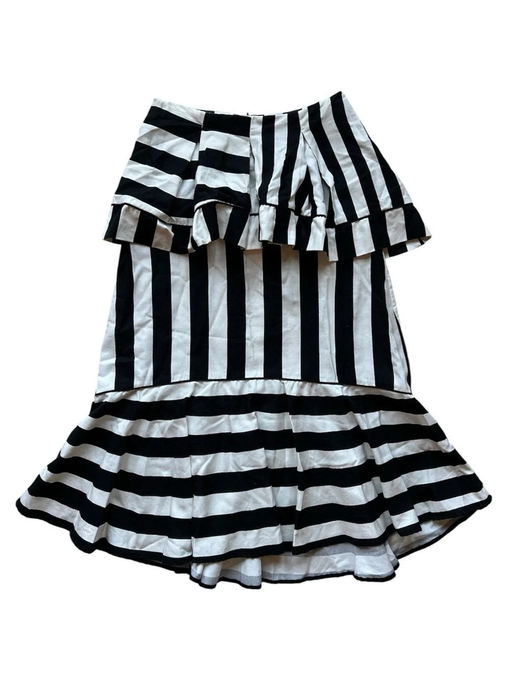 FARM Rio Mixed Stripes A-Line Black and White Ruffled Midi Skirt NWT Size XL